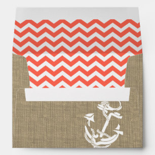 Enveloppes Burlap avec Coral Zigzag et Ancre