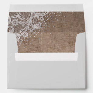 Enveloppes Burlap Lace argent parties scintillant mariage cam