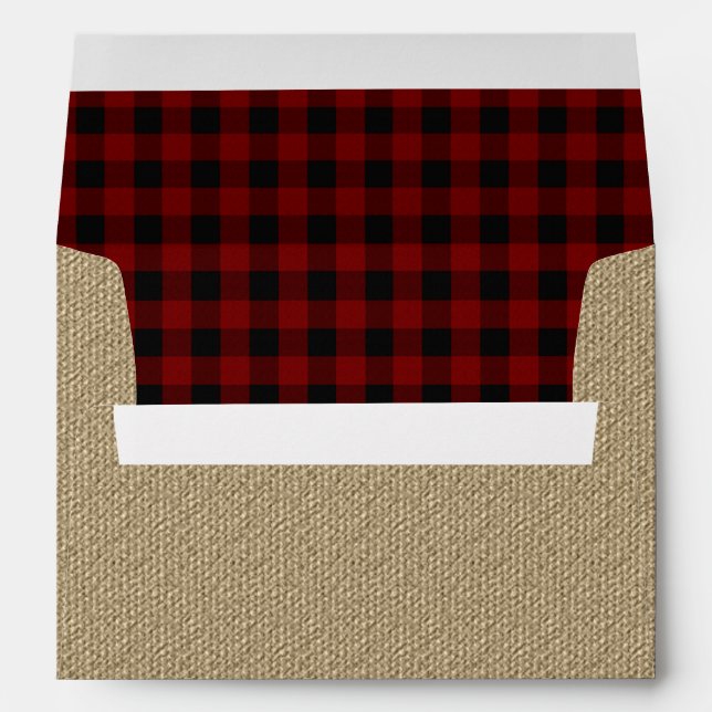 Enveloppes Burlap rustique | Motif de chèques de bisons noirs (Dos (Bas))