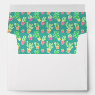 Enveloppes Cactus au néon d'aquarelle dans le motif de pots
