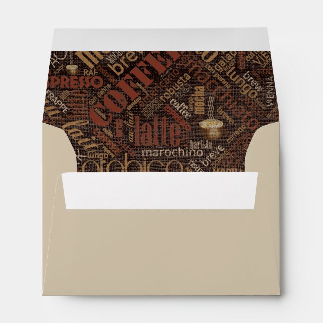 Enveloppes Café sur Burlap Word Cloud Brown ID283 (Dos (Bas))