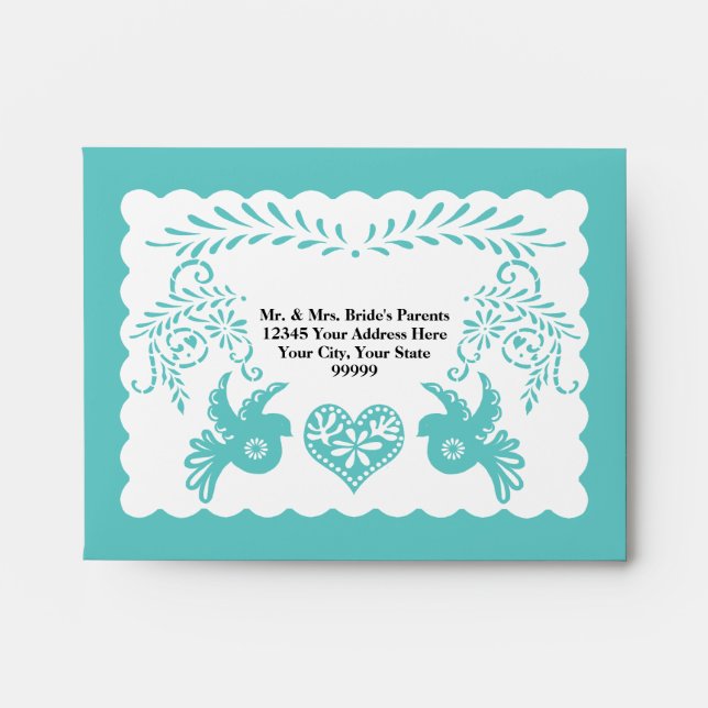 Enveloppes Carte A2 RSVP Papier Picado Aqua Fiesta Mariage (Devant)