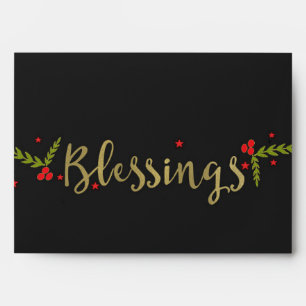 Enveloppes Carte de vœux de Noël Blessings Black Gold & Red