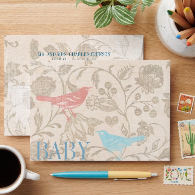 Enveloppes Cartes d'invitation vintage pour Baby Shower fille (Desk)