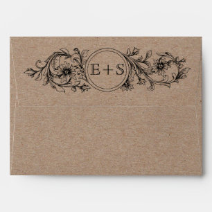 Enveloppes Carton Kraft vintage initiales florales mariage