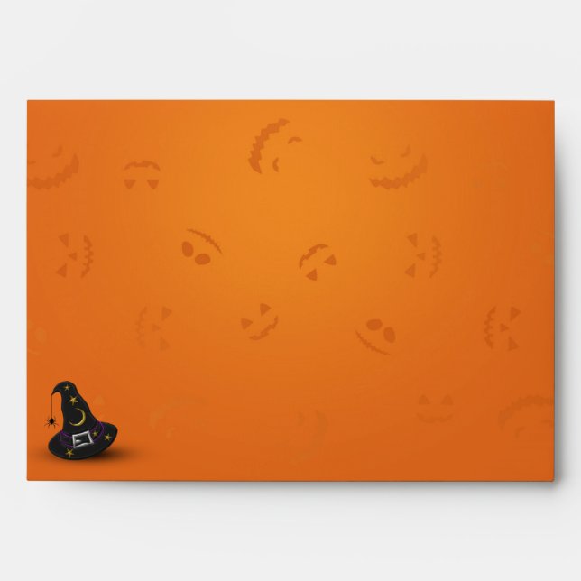 Enveloppes Casquette de sorcière d'Halloween avec araignée (Devant)