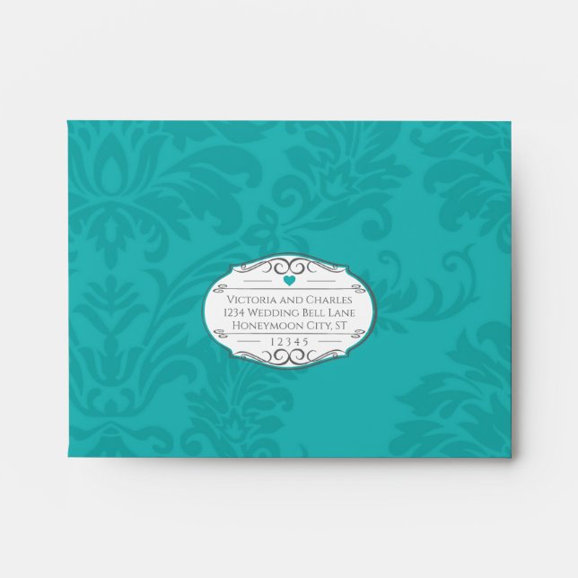 Enveloppes Chartreuse moderne Turquoise Mariage damassé RSVP (Devant)