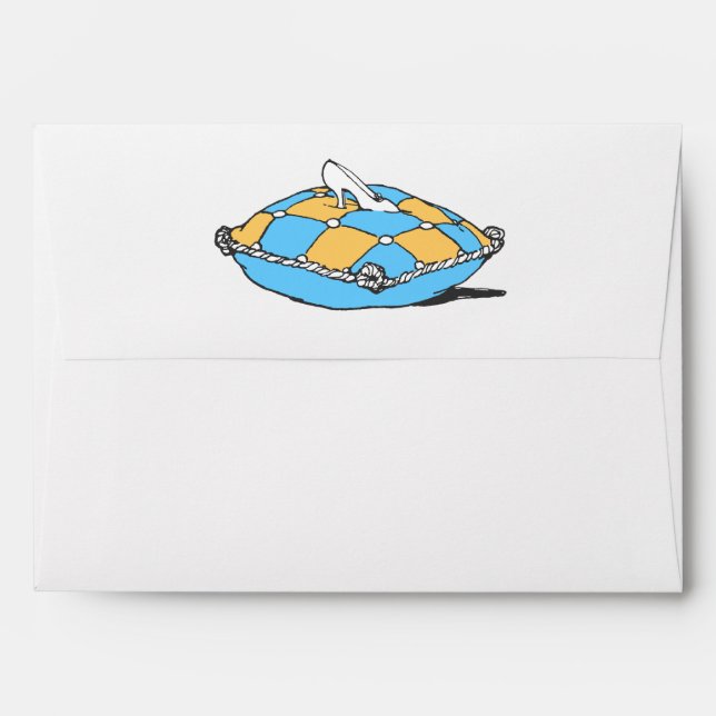 Enveloppes Chaussure de Cendrillon sur Coussin orange Turquoi (Dos (Haut rabat))