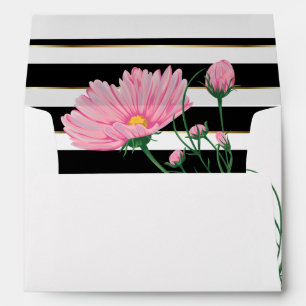 Enveloppes Chrysanthème rose mariage Blancs noirs