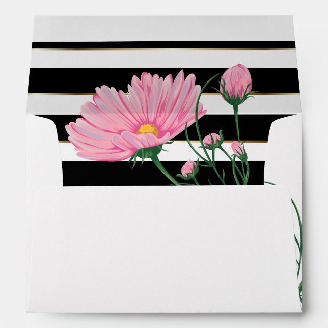 Enveloppes Chrysanthème rose mariage Blancs noirs (Dos (Bas))