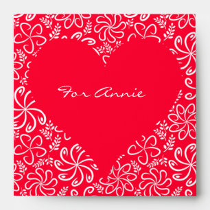 Enveloppes Coeur floral en rouge avec nom