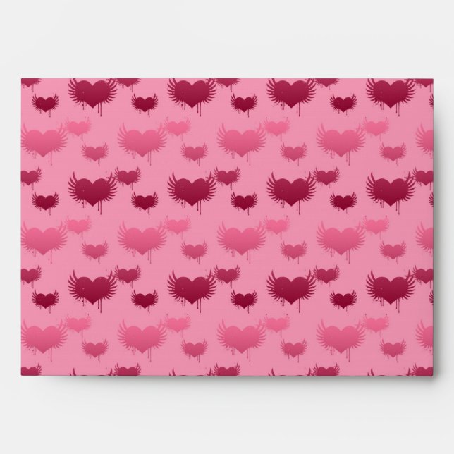 Enveloppes Coeurs rose et rouge avec Motif d'ailes (Devant)