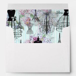 Enveloppes Collage floral de mannequin vintage de Tour Eiffel