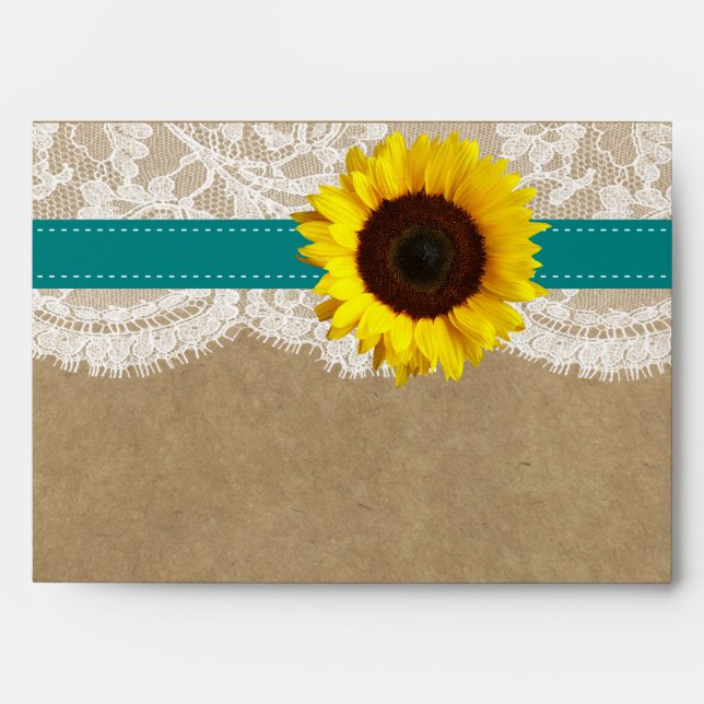 Enveloppes Collection Kraft, dentelle et tournesol - Turquois (Devant)