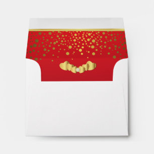 Enveloppes Confettis d'or et coeurs rouges de diamant