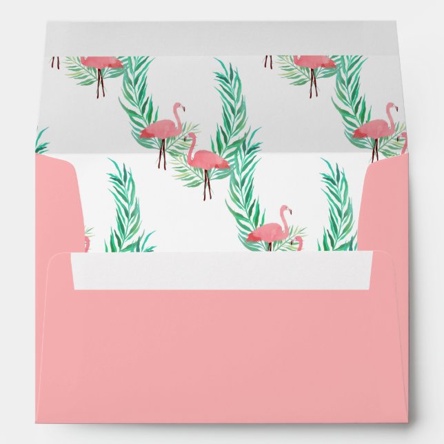 Enveloppes Corail rose avec revêtement Flamant rose aquarelle (Dos (Bas))