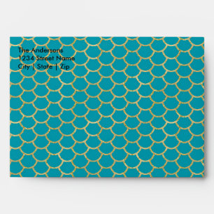 Enveloppes Coupe de sirène mignonne Turquoise et or fête d'an