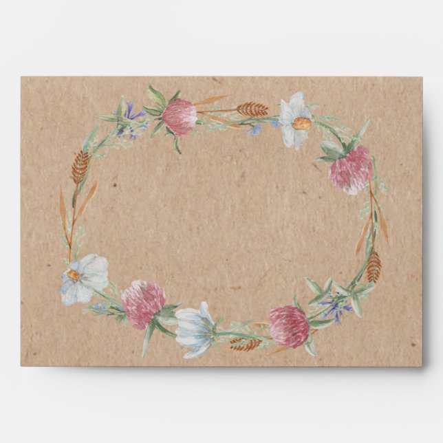 Enveloppes Couronne fleur sauvage Sur Mariage campagnard Kraf (Devant)