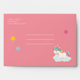 Enveloppes Cute Rainbow Unicorn avec étoiles.Anniversaire.
