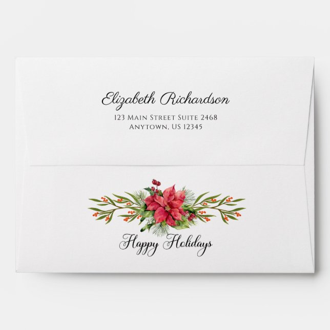 Enveloppes d'adresse de retour de Noël Poinsettia (Dos (Haut rabat))