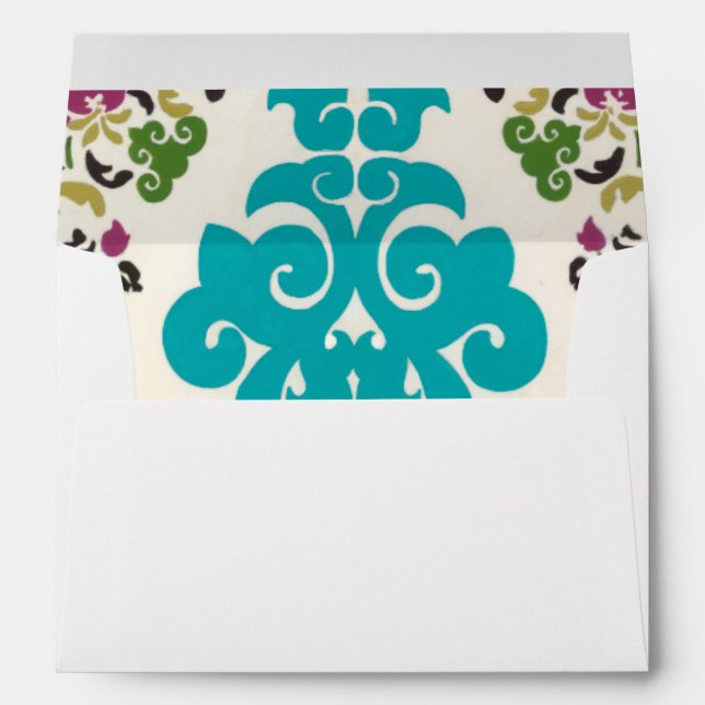 Enveloppes Damask Floral Patterns Plum Turquoise (Dos (Bas))