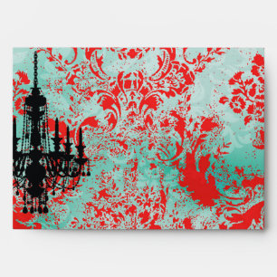 Enveloppes Damassé de rouge de turquoise de lustre de la