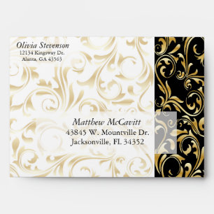 Enveloppes Damassé d'or, blanche et noire élégante