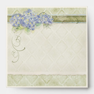 Enveloppes Damassé florale de remous d'hortensia bleu vintage