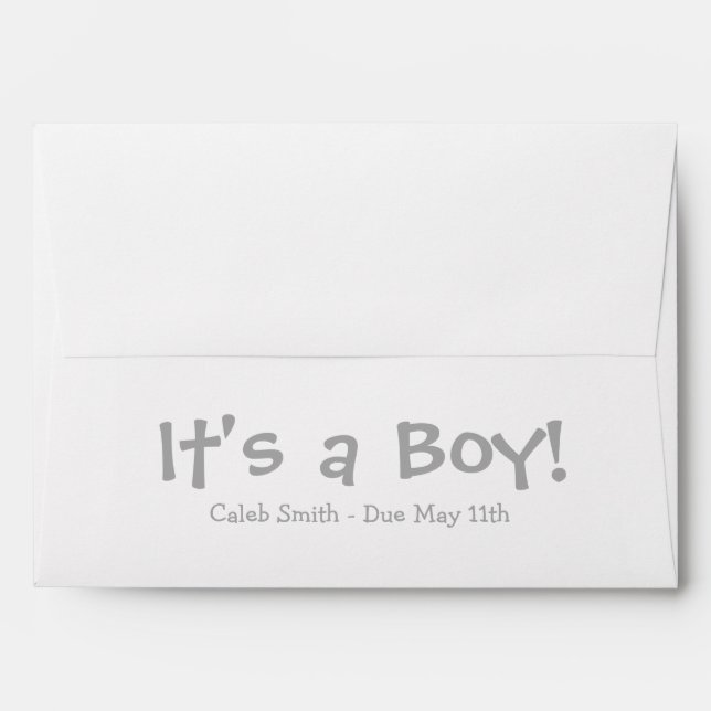 Enveloppes de Baby shower A7 gris blanc date d'éch (Dos (Haut rabat))