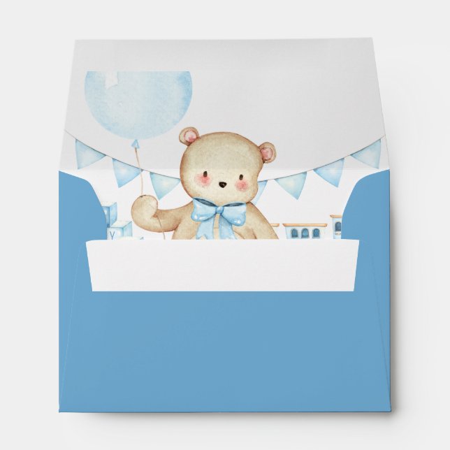 Enveloppes de Baby shower Bleu pour ours en peluch (Dos (Bas))