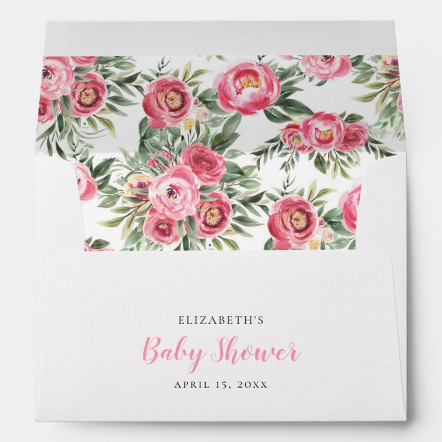 Enveloppes de Baby shower de fleurs d'aquarelle ro (Dos (Bas))