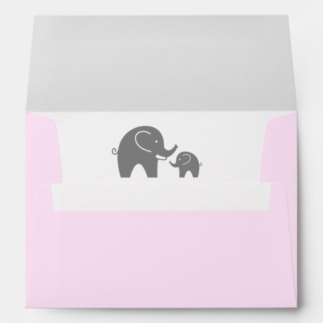 Enveloppes de baby shower rose pâle avec éléphant  (Dos (Bas))