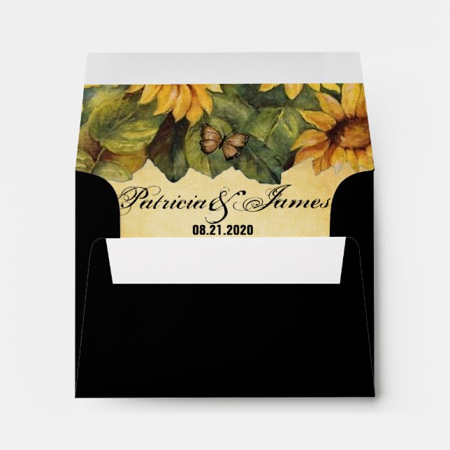 Enveloppes de carte Mariage de tournesols d'or (Dos (Bas))