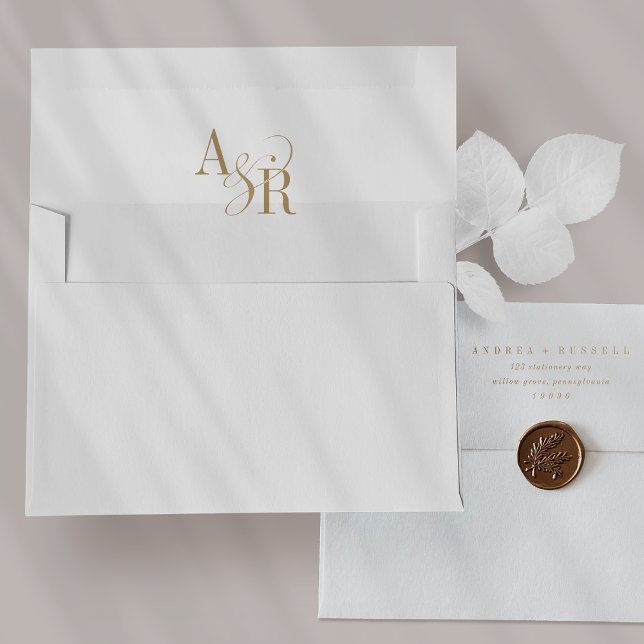 Enveloppes de Faire-part de mariage des initiales  (ANDREA Gold Initials Wedding Invitation Envelopes)