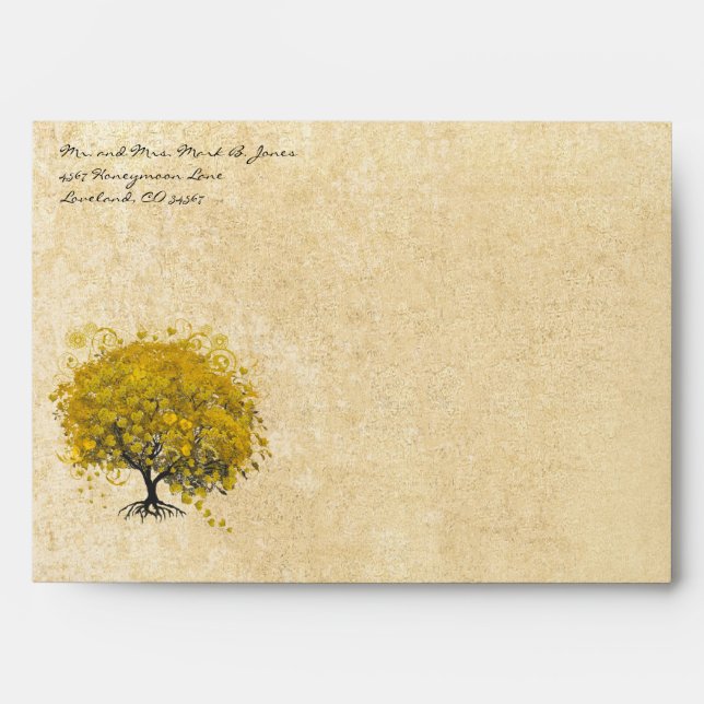 Enveloppes de feuilles d'arbre de coeur jaune doré (Devant)