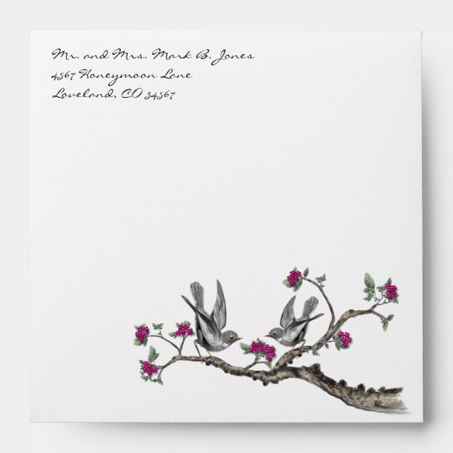 Enveloppes de fleurs Fuchsia et Grey Inséparables  (Devant)