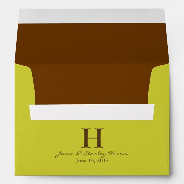 Enveloppes de Mariage A7 Lime Green et Monogramme  (Dos (Bas))
