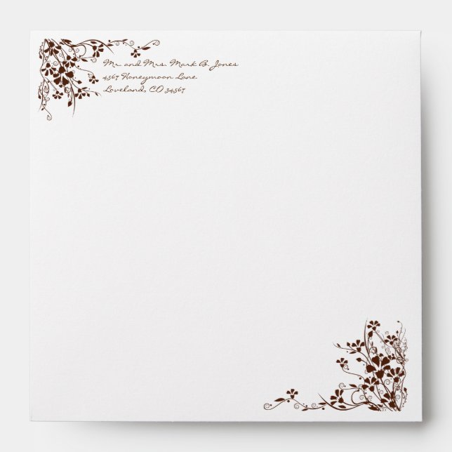 Enveloppes de Mariage Brown Flower Swirl (Devant)