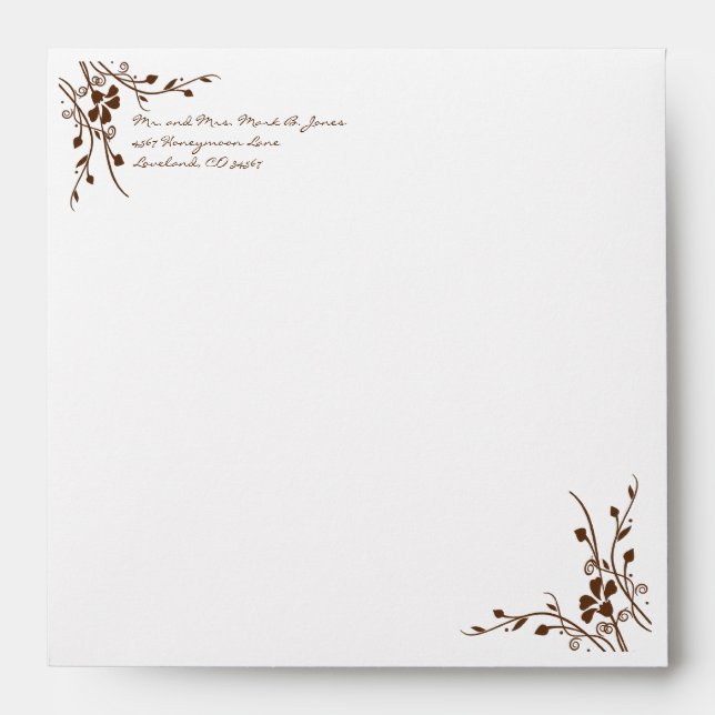 Enveloppes de Mariage Brown Flower Swirl (Devant)