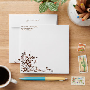 Enveloppes de Mariage Brown Flower Swirl