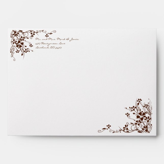 Enveloppes de Mariage Brown Flower Swirl (Devant)