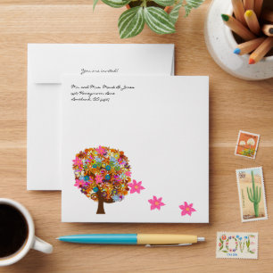 Enveloppes de Mariage Brown Trunk Flower Love Tree