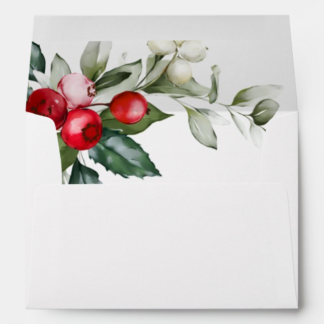 Enveloppes de Mariage Christmas Greenery & Red Ber (Dos (Bas))