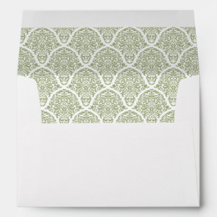 Enveloppes de Mariage damassé blanc vert olive Sag