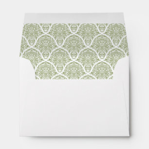 Enveloppes de Mariage damassé blanc vert olive Sag