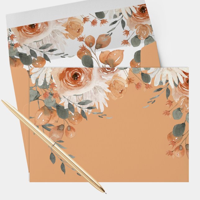 Enveloppes de Mariage de pêche à l'orange florale  (Watercolor Floral Light Orange Wedding Envelopes)