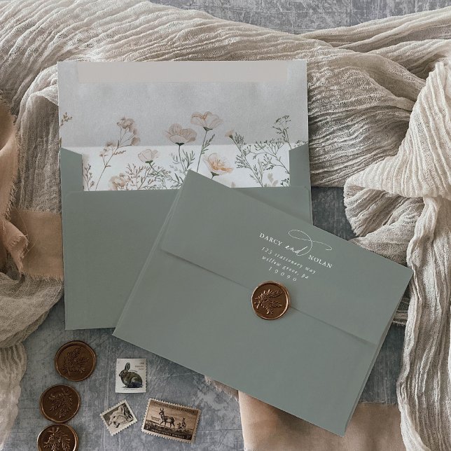 Enveloppes de Mariage Fleur sauvage Charm Sage (Créateur téléchargé)