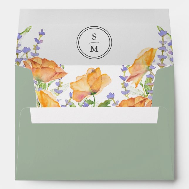 Enveloppes de Mariage fleur sauvage Vert sage (Dos (Bas))