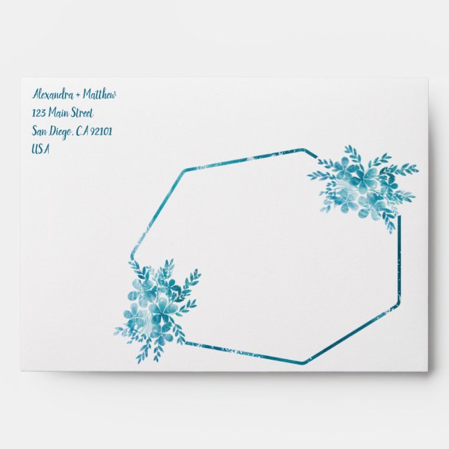 Enveloppes de Mariage Floral bleu océan (Devant)