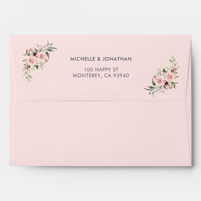 Enveloppes de mariage florales rose (Dos (Haut rabat))